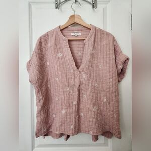 Madewell Womens Blouse S Blush Pink Floral Daisy Embroidered Casual Boho Soft